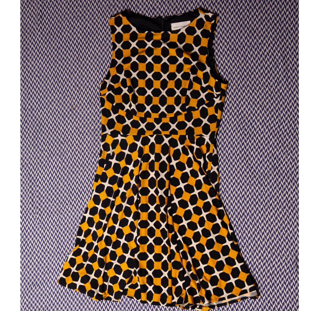 Donna Morgan Navy/Yellow Print Dress, sz 8